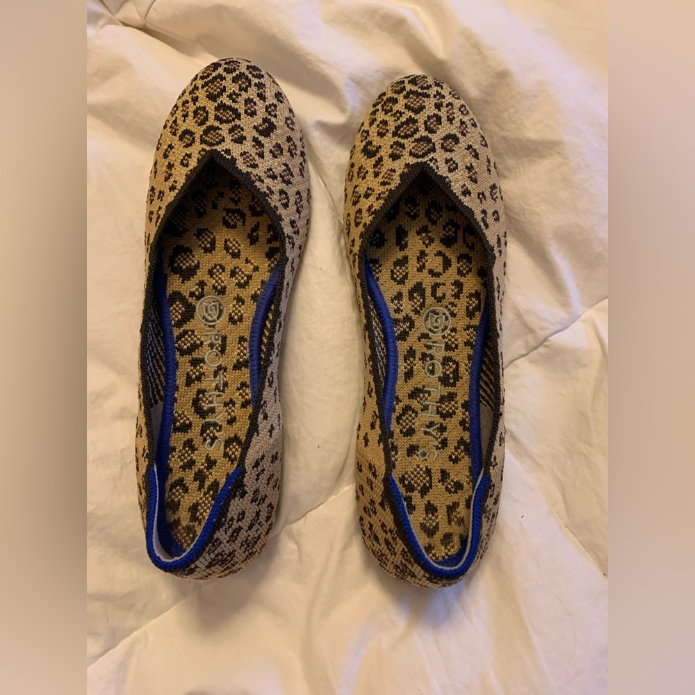Rothy's The Flat Spotted Cheetah Print Round Toe Slip on Shoes Womens Size 7.5